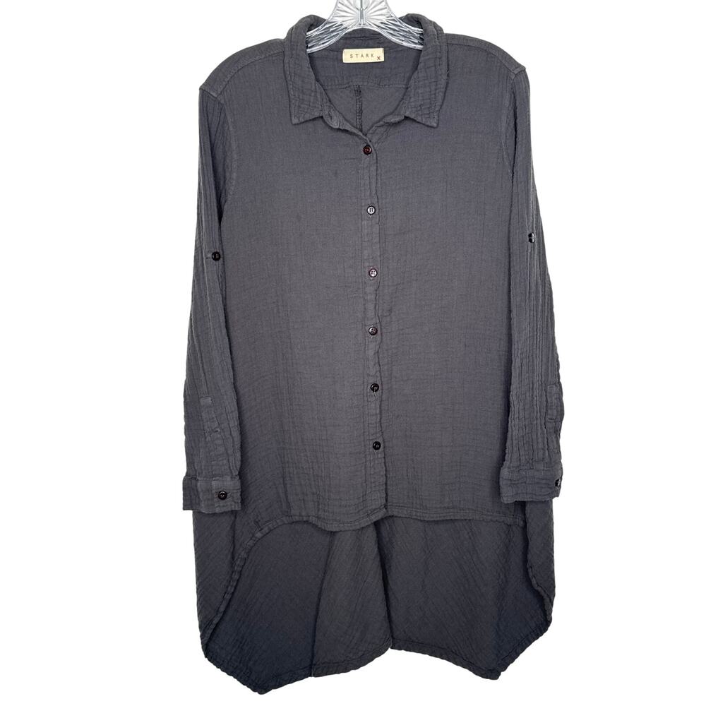 Stark X long sleeve uneven tunic high low shirt, charcoal cotton gauze medium